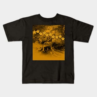 Orange flowers in an abstract grunge landscape Kids T-Shirt
